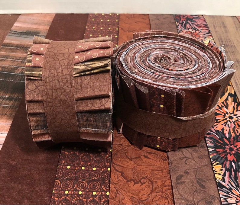 Brown Quilt Fabrics Jelly Roll 20 fabric strips Time Saver Quilt Kit by SEW FUN QUILTS 1 Roll image 6