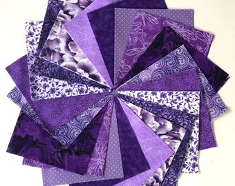 Purple Quilt Fabric Charm Squares - 30 -5” squares-  Quilt Kit, Quilt Blocks by SEW FUN QUILTS
