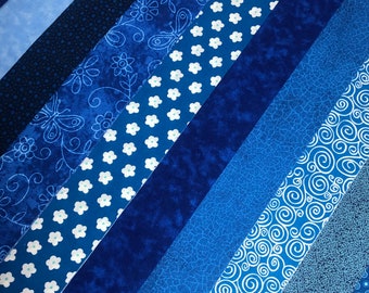 Blue Jelly Roll Quilt Fabric Strips - 20 strips -  Time Saver Quilt Kits by SEW FUN QUILTS
