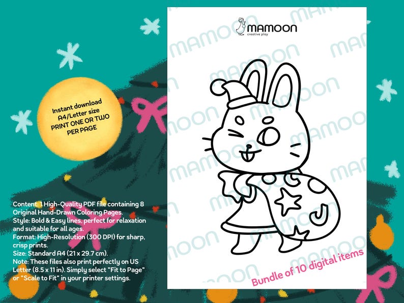 Simple Coloring Pages Christmas Rabbit Bold and Easy Christmas Coloring Pages, Cute Rabbit & Goose, Simple ...