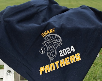 Personalized Lacrosse Senior Stadium Blanket -3 Lines of Custom Text, Custom Blanket and Word Colors