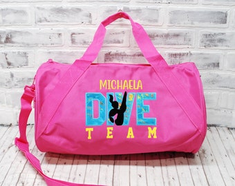 Personalized Girls Dive Team Bag Teal Pink Yellow- Small Pink Duffle Shown