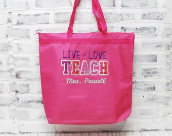 Personalized Pink Purple Live Love Teach Tote Bag-Teacher gift, Teacher Appreciation