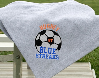 Custom Personalized Soccer Stadium Blanket -3 Lines of Custom Text, Custom Blanket and Word Colors