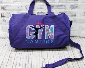 Personalized Gymnastics Shimmery Purple Bag - Small Purple Duffle Bag Shown