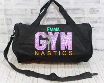 Personalized Gymnastics Duffle Bag: Lavender Leopard Applique, Custom Gym Bag