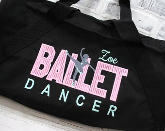 Personalized Ballet Black and Pink Bag - Small Black Duffle Bag Shown