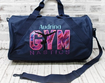 Personalized Pink Purple Sparkle Gymnastics Bag - Small Duffle Bag Shown