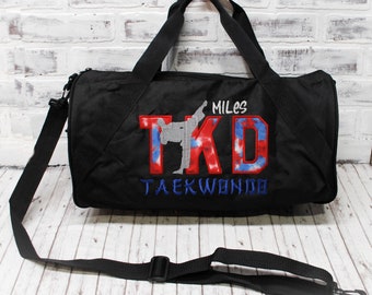 Personalized Boys TKD Taekwando Gear Bag, Red Blue - Small Duffle Bag Shown