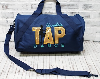 Personalized Tap Dance Gold and Teal Bag - Small Navy Duffle Bag Shown