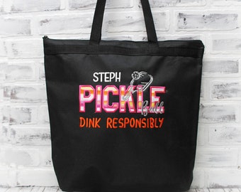 Personalized Pickleball Tote or Duffle Bag Custom Bag Color  Small Pink Bag Shown  Dink Responsibly