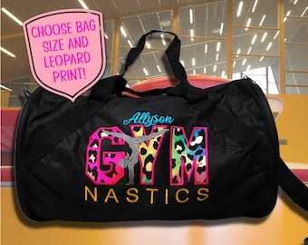 Personalized Gymnastics Duffle Bag: Rainbow Leopard Print, Travel Tote, Gymnast Bag
