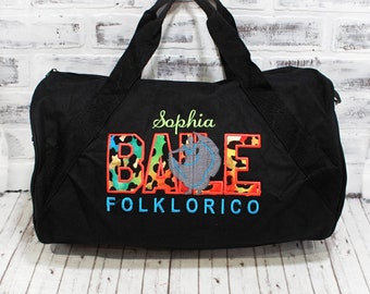 Personalized Baile Folklorico Red Orange Green Tote or Duffle Bag - Small Duffle Bag Shown