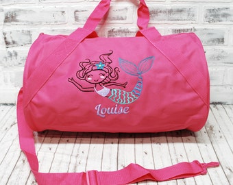 Personalized Girls Floral Mermaid Duffel Bag, Summer Camp, swim bag-Small Pink Duffle Shown