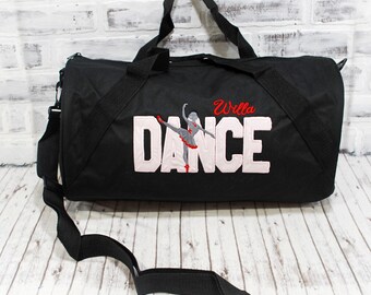 Personalized Dance Ballerina Light Pink Duffle or Tote Bag - Small Black Duffle Bag Shown