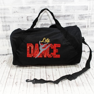 Personalized Red Snakeskin Dance Bag  Small Black Duffle Bag Shown