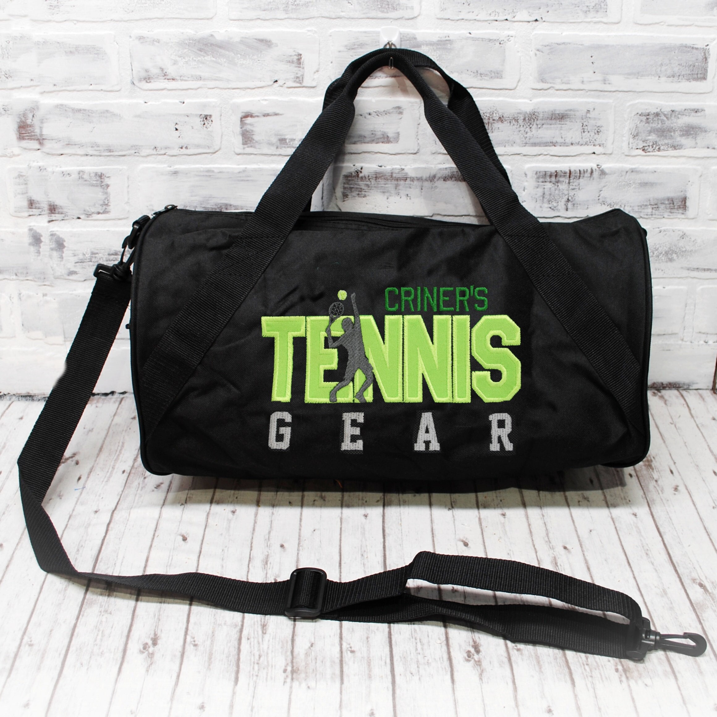 Personalized Tennis Bag for Guys Tennis Duffle Bag Custom Color Small Black Duffle Bag Shown