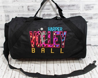 Personalized Volleyball Duffle Bag, Rainbow Volleyball Player, Custom Bag Color - Small Duffle Bag Shown