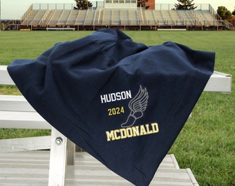 Custom Personalized Flying Foot XC Stadium Blanket -3 Lines of Custom Text, Custom Blanket and Word Colors