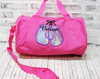 Personalized Purple Boxing Gloves Gym Workout Bag  Small Pink Duffle Bag Shown