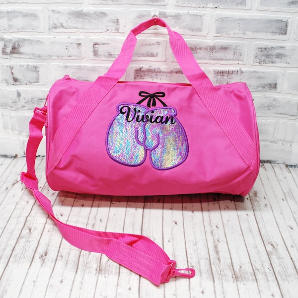 Personalized Purple Boxing Gloves Gym Workout Bag - Small Pink Duffle Bag Shown