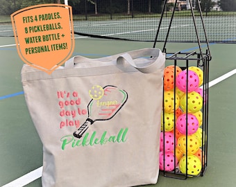 Personalized Pickleball Tote Bag: Embroidered Name, Zippered Recycled Polyester