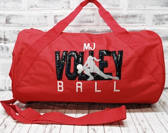 Personalized Volleyball Bag, Red Black Gray, custom bag color, for girls, practice club travel team - Small Red Duffle Bag Shown