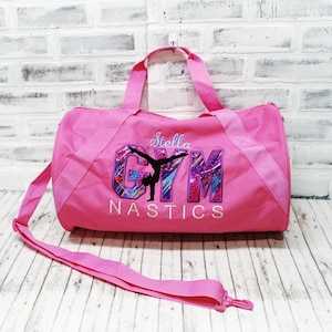 Personalized Retro Sparkle Gymnastics Bag - Small Pink Duffle Bag Shown