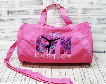 Personalized Retro Sparkle Gymnastics Bag - Small Pink Duffle Bag Shown