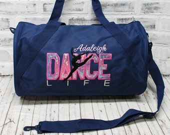 Personalized Dance Pink and Purple Duffle or Tote Bag Dancer Gift Travel Bag Duffel Bag Tote Bag Girl's Gift - Small Navy Duffle Bag Shown