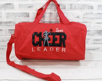 Personalized Red and Black Cheerleading Bag - Small Red Duffle Bag Shown