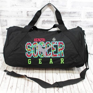 Girls Personalized Soccer Bag or Tote Bag Overnight Bag Kids Duffle Teen Futbol Travel  Small Black Duffle Bag Shown