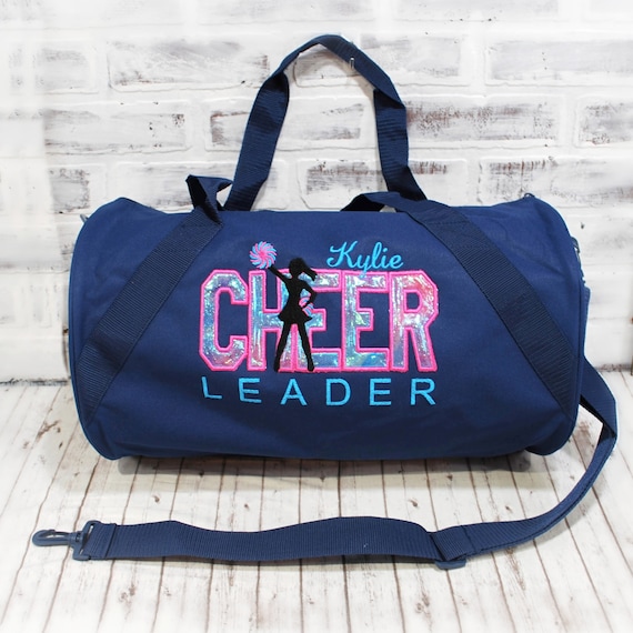 Personalized Girl's Cheer Bag Ombre Print Purple and Blue Small Navy Duffle  Bag Shown