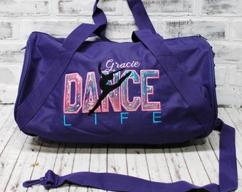 Personalized Dance Ombre Pink and Purple Duffle or Tote Bag - Small Purple Duffle Bag Shown