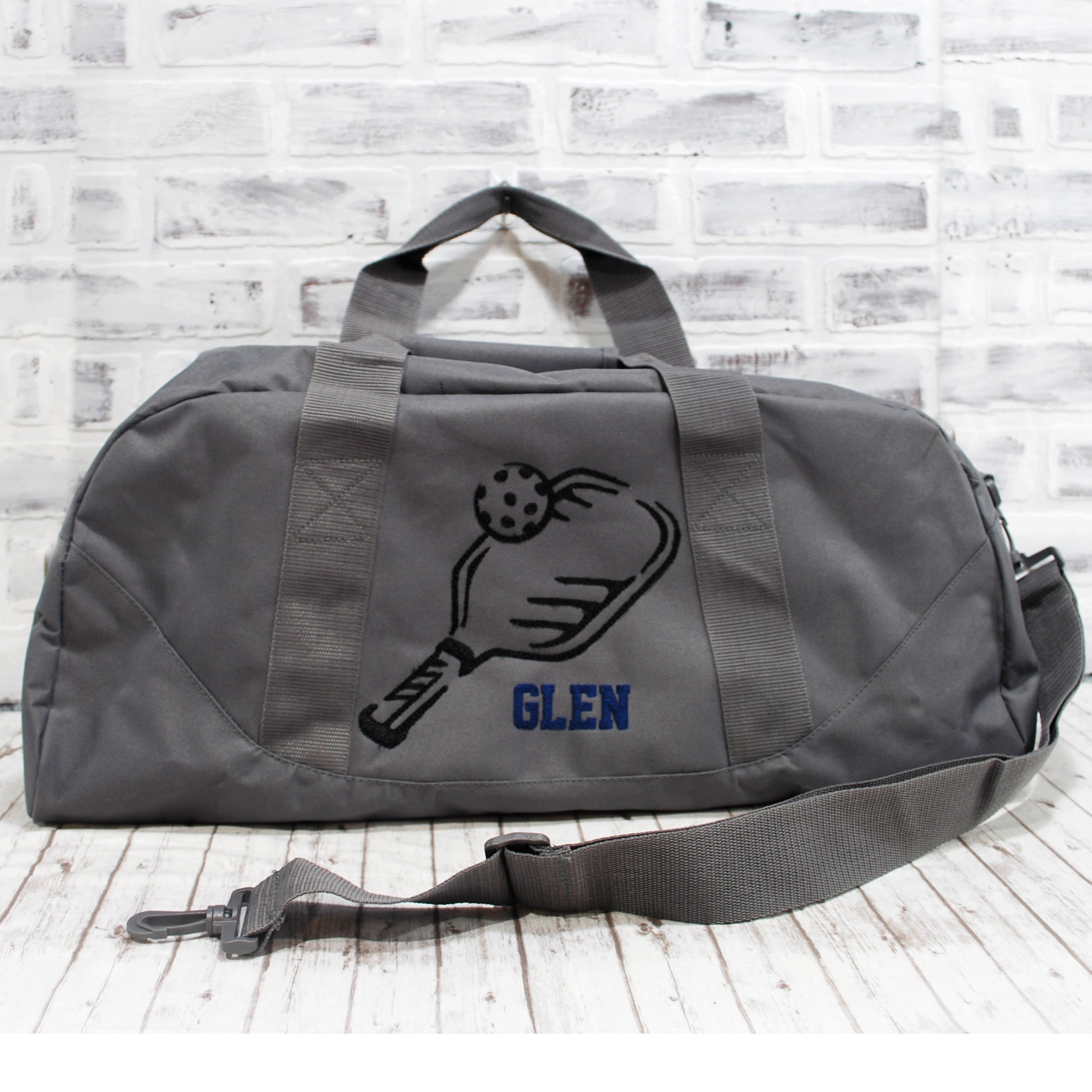 Personalized Pickleball Gray Bag Custom Colors With Name Zippered Tote Bag for Pickleball Duffle Bag Gifts for Guys