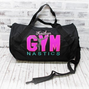 Sac de gymnastique personnalisé avec rose néon pour jeunes gymnastes sac de sport personnalisé pour voyage ou compétition de week-end pour cadeau d'anniversaire de fille