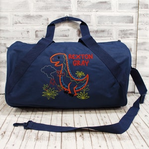 Personalized Kids Dinosaur Trex Bag For Boys Travel Bag Small Black Duffle Shown