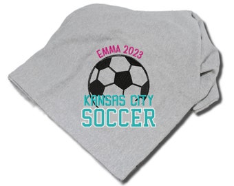 Personalized Girls Soccer Stadium Blanket -3 Lines of Custom Text, Custom Blanket and Word Colors