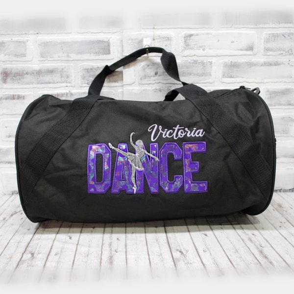 Personalized Ballet Dance Purple and Lilac Duffle or Tote Bag - Small Black Duffle Bag Shown