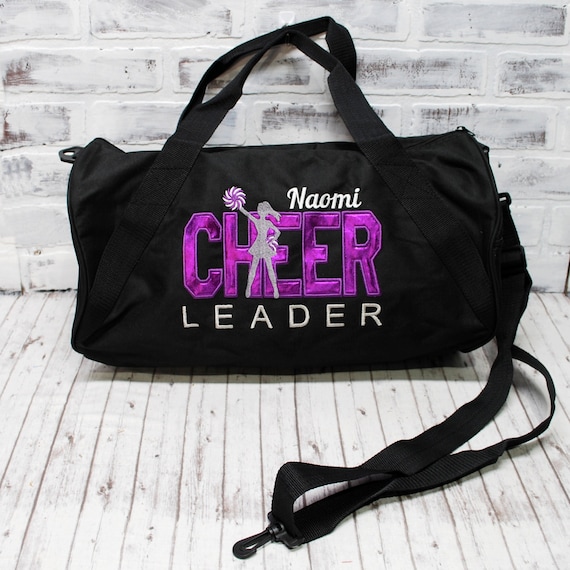 Personalized Cheer Black Purple Fushia Leader Bag Small Black Duffle Bag Shown Etsy
