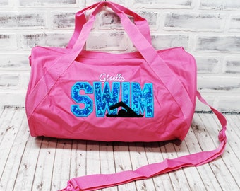 Personalized Blue Shimmer Swim Bag-Custom Bag Color- Small Pink Duffle Shown