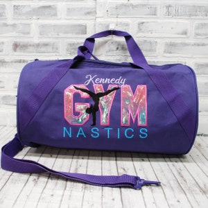 Personalized Gymnastics Pink Blue Ombre Duffle or Tote Travel - Small Purple Duffle Bag Shown