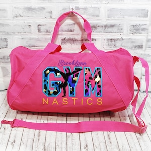 Personalized Gymnastics Bright Leopard Sport Tote or Duffle Rainbow and Pink