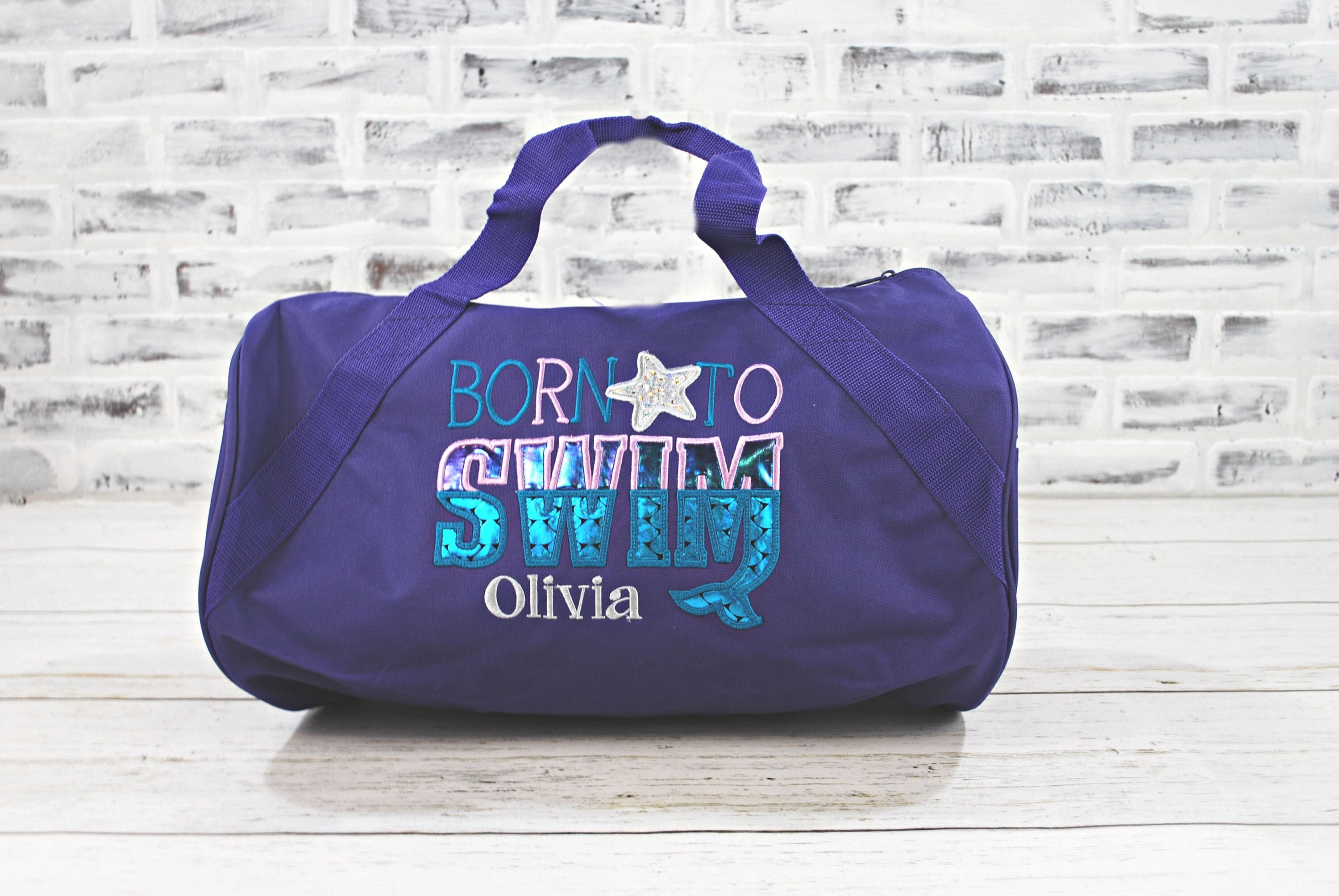 Personalized Swim Duffle Bag//Purple Born to Swim//Mermaid Etsy