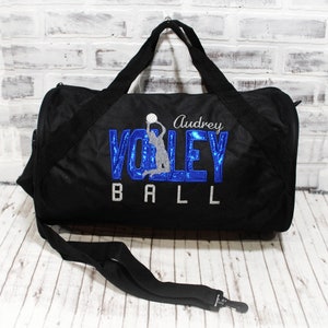 Personalized Volleyball Bag, Black Duffel Bag with Royal Blue, for girls, practice club travel team - Small Black Duflle Bag Shown