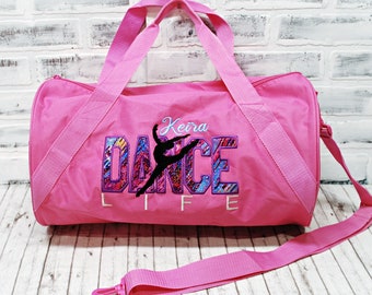 Personalized Dance Life Retro Sparkle Pink Bag For Dance Practice - Small Pink Duffle Bag Shown