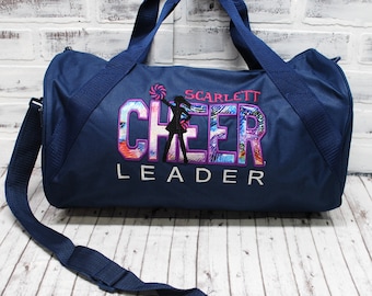 Personalized Girl's Cheer Bag - Galaxy Print Purple and Blue - Small Duffle Bag Shown