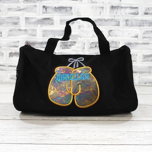 Personalized Boxing Gloves Gym Workout Bag  Small Black Duffle Bag Shown