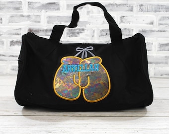 Personalized Boxing Gloves Gym Workout Bag  Small Black Duffle Bag Shown