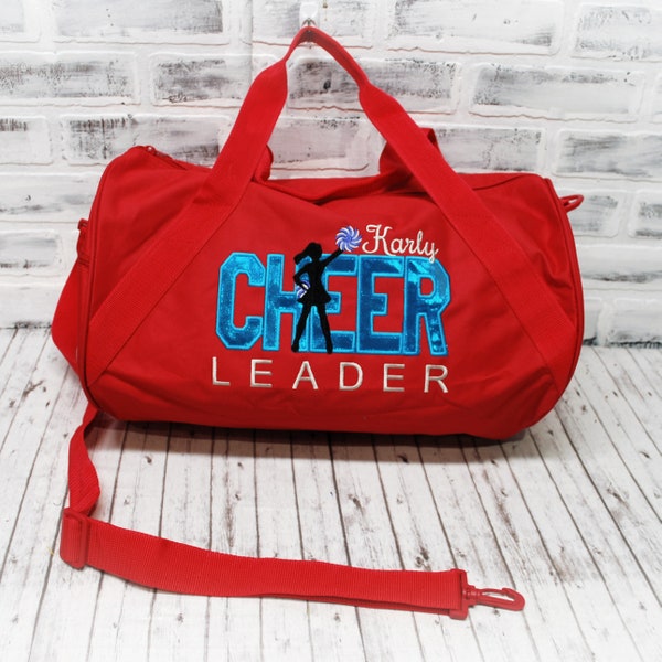 Personalized Blue and Red Cheer Bag - Small Red Duffle Bag Shown